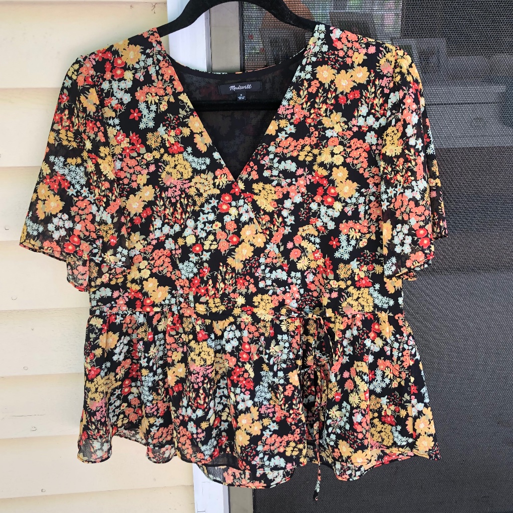 Madewell Flower Garden Short Sleeve Peplum Wrap Top Size S